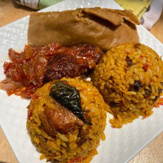 Palm Oil Rice & Beans with Moimoi and Beef
