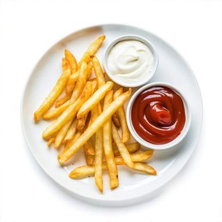 132. Patatas Fritas Con Kétchup Y Mayonesa