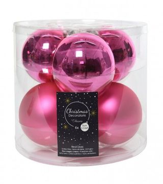 (209357) Ukras za jelku kugla staklena 80mm pink 6/1 140429