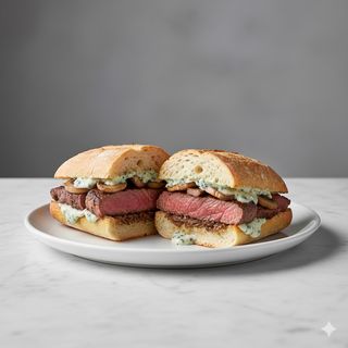 Bocadillo De Solomillo, Champiñón Y Salsa De Roquefort