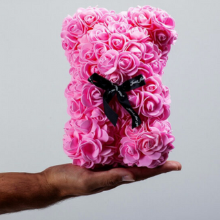 Miś z różyczek różowy M 