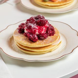 Pancakes with raspberry and cream cheese 