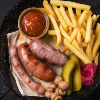 Пательня з домашніми ковбасками та хрусткою картоплею "Фрі"