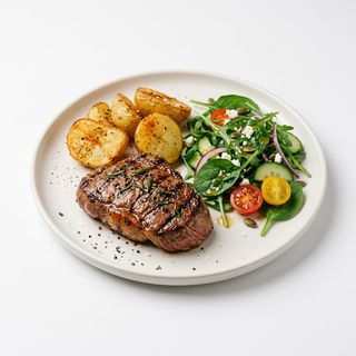 Filete De Cordero Patatas Y Ensalada