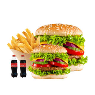 2 Burgers + Chips + 2 Soda