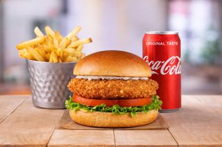 Buffalo chicken sandwich + fries + coca cola