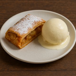 Strudel cu mere și înghețată