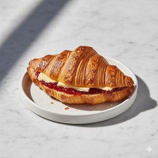 Croissant A La Plancha Con Mantequilla Y Mermelada De Fresa