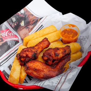 Yam chips + BBQ Chicken Wings