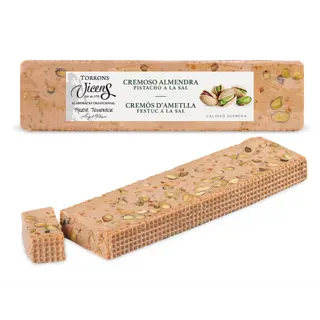 Turrón Cremoso de Almendra y Pistacho a la sal Vicens Tabla 300 Gr.