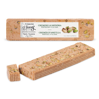 Turrón Cremoso de Almendra y Pistacho a la sal Vicens Tabla 300 Gr.