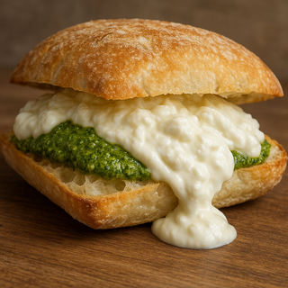 Panino al pesto croccante con burrata 