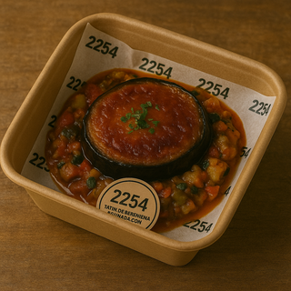 Tatin de Berenjena Ahumada con Caponata de Verduras