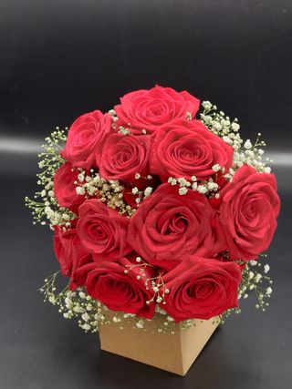 Buchet 11 trandafiri si gipsophilla