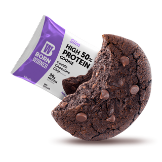 Born Winner პროტეინის ორცხობილა სლიმი ორმაგი შოკოლადის ჩიფსი 60გ.