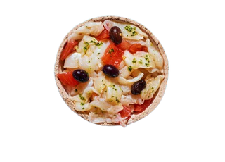 Esqueixada De Bacalao Con Germinados De Cebolleta