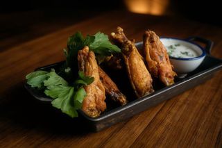 Alitas de Pollo de Corral con dip de queso azul (10 ud)