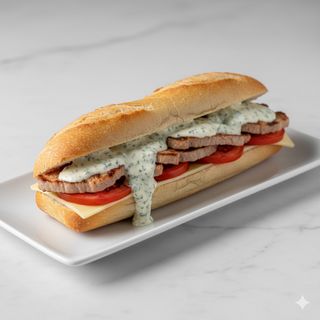 Baguete Lomo, Queso, Tomate Y Salsa Roquefort