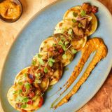 Óvalo De Brandada De Bacalao Con Caponata Y Romesco