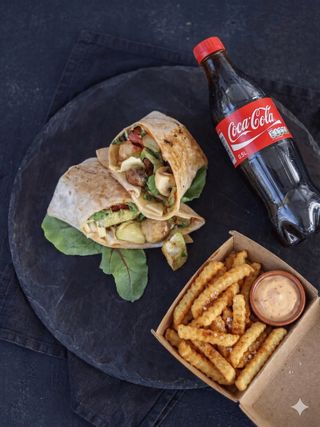 Burrito sa povrćem posno vege + pomfrit + Coca-Cola