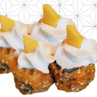 76.Tempura salmon fritos queso y mango 8U.