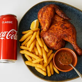 Menú ½ pollo + patatas fritas + bebida 1 ud