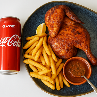 Menú ½ pollo + patatas fritas + bebida 1 ud