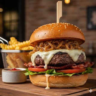 Hamburguesa "LA MERLINI" con patatas