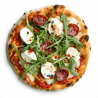 Pizza con salame piccante e bufala