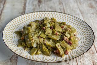 Judías Verdes salteadas con ajo y Jamón para 1-2 personas (600gr aprox.)