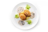 Куриные котлетки с картофельным пюре и грибным соусом