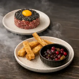 Steak Tartar ahumado y caviar siberiano