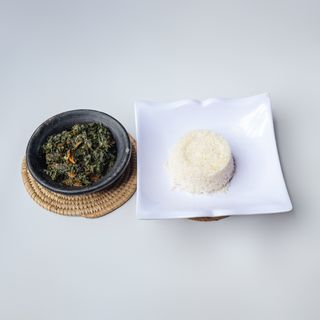 White rice and vegetable soup sauce