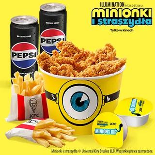 Minionki Kubełek 10 Strips z Dodatkami  i 2x Puszka Pepsi Zero