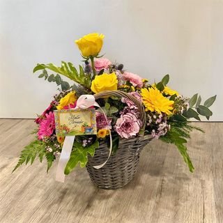 Cesto Campestre Rosa e Amarelo