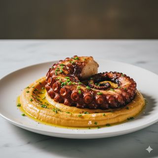 Polpo arrosto con crema di patate dolci