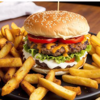 Burgher di cinghiale con patate fritte