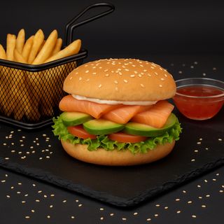 Бургер з лососем та авокадо (250/140/25г)