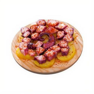 Pota de pop amb oli picant al "pimentón" i parmentier de patata