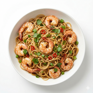 Tallarines con gambas (虾仁炒面)