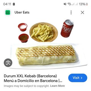 Durum (2 uds.), patata (1 ud.) y 2 bebidas (33 cl.)