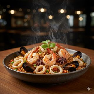 Riso con frutti mare e verdure