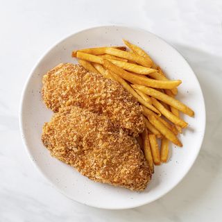 Pechuga de pollo rebozada con patatas fritas (infantil)