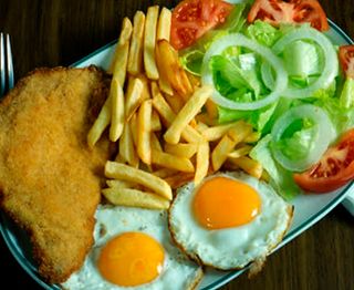 Escalope de Pollo, Patatas, Huevos y Ensalada