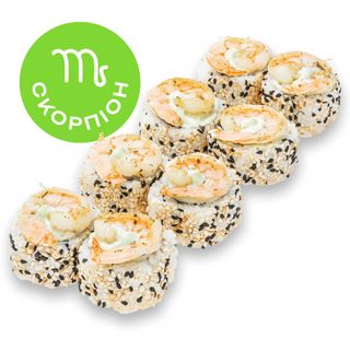 Рол Філадельфія в кунжуті зі смаженою креветкою та соусом васабі