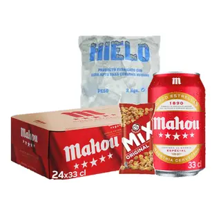 Pack Sabor 24 Mahou cinco estrella lata 33cl + Frutos Secos + Hielo