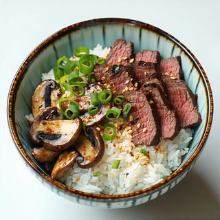 Orez cu vita si ciuperci grill