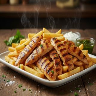 Bandeja con carne de pollo y patatas