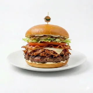 Hamburguesa De Pulled Pork, Queso Y Bacon