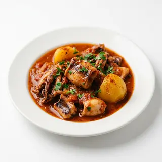 Potas En Salsa Con Papas Guisadas